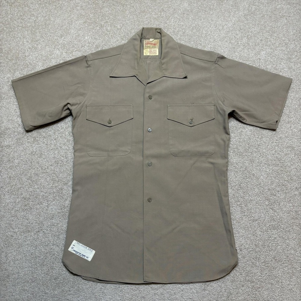 Vtg 60s Creighton USMC Military Uniform Shirt Mens Medium Beige Twill Wool Blend